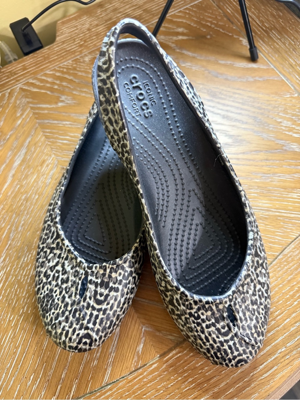 CROCS Women's Leopard-Print Ballet Flats in Brown and Black